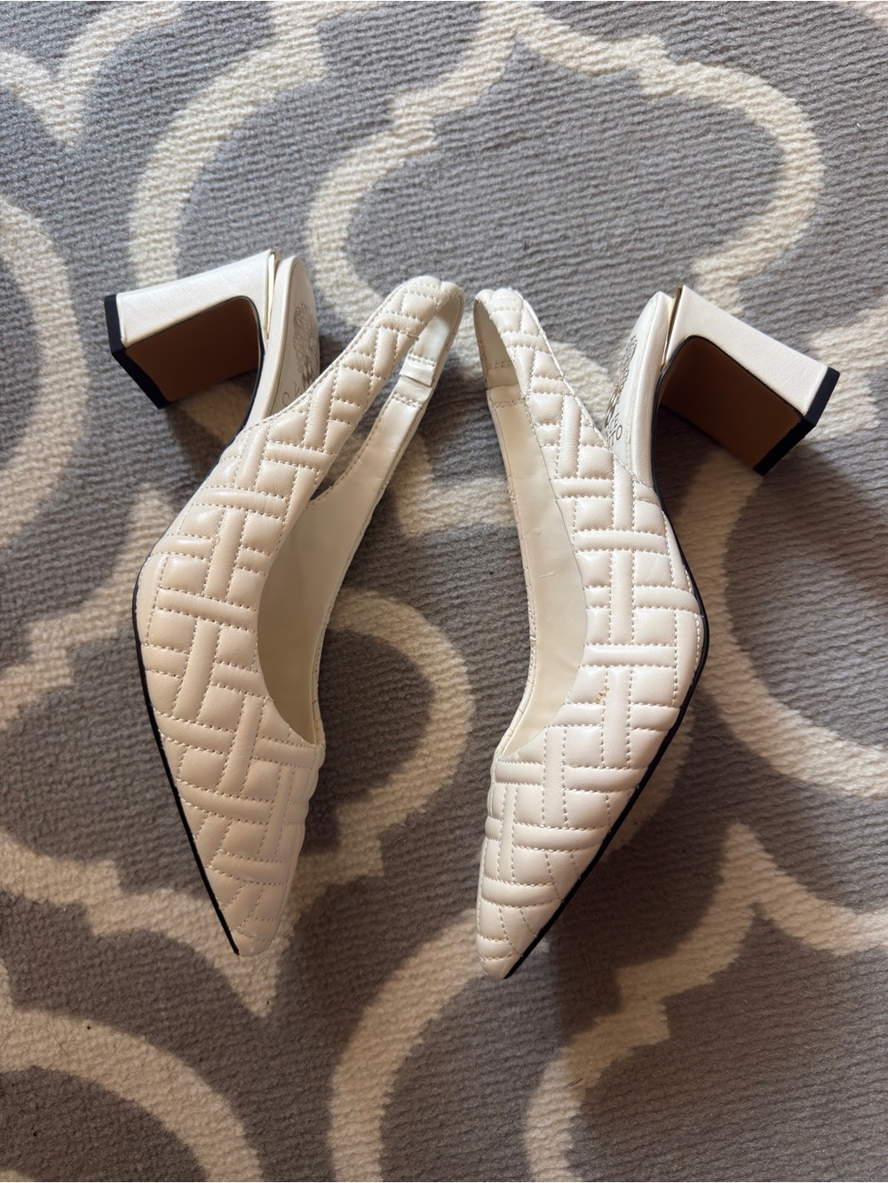 Vince Camaro Women's Quilted Pointed-Toe Sling Block Kitten Heel Pumps - White